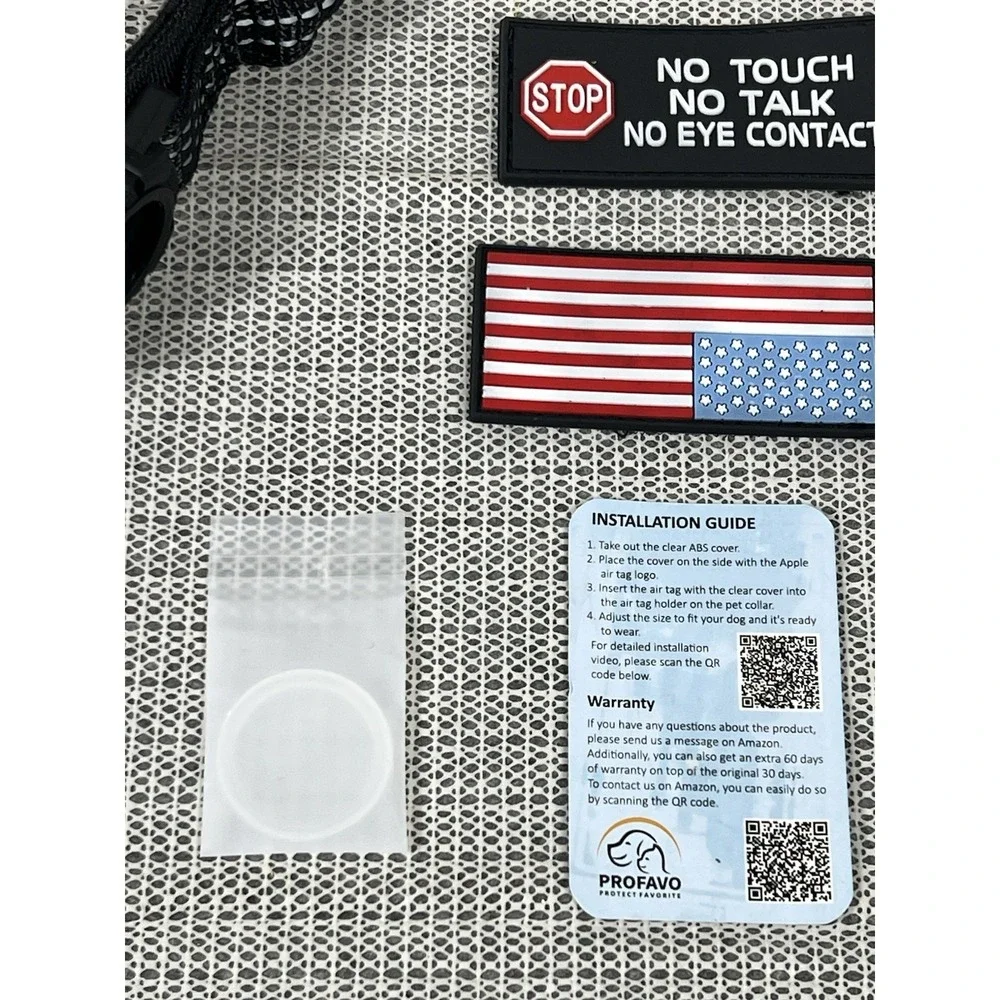 Profavo XL Tactical AirTag Dog Collar Black 2 Hook/Loop Rubber Patches